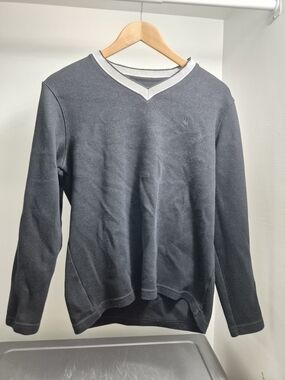 Men's V-Neck Sweater in Charcoal with Contrast Trim